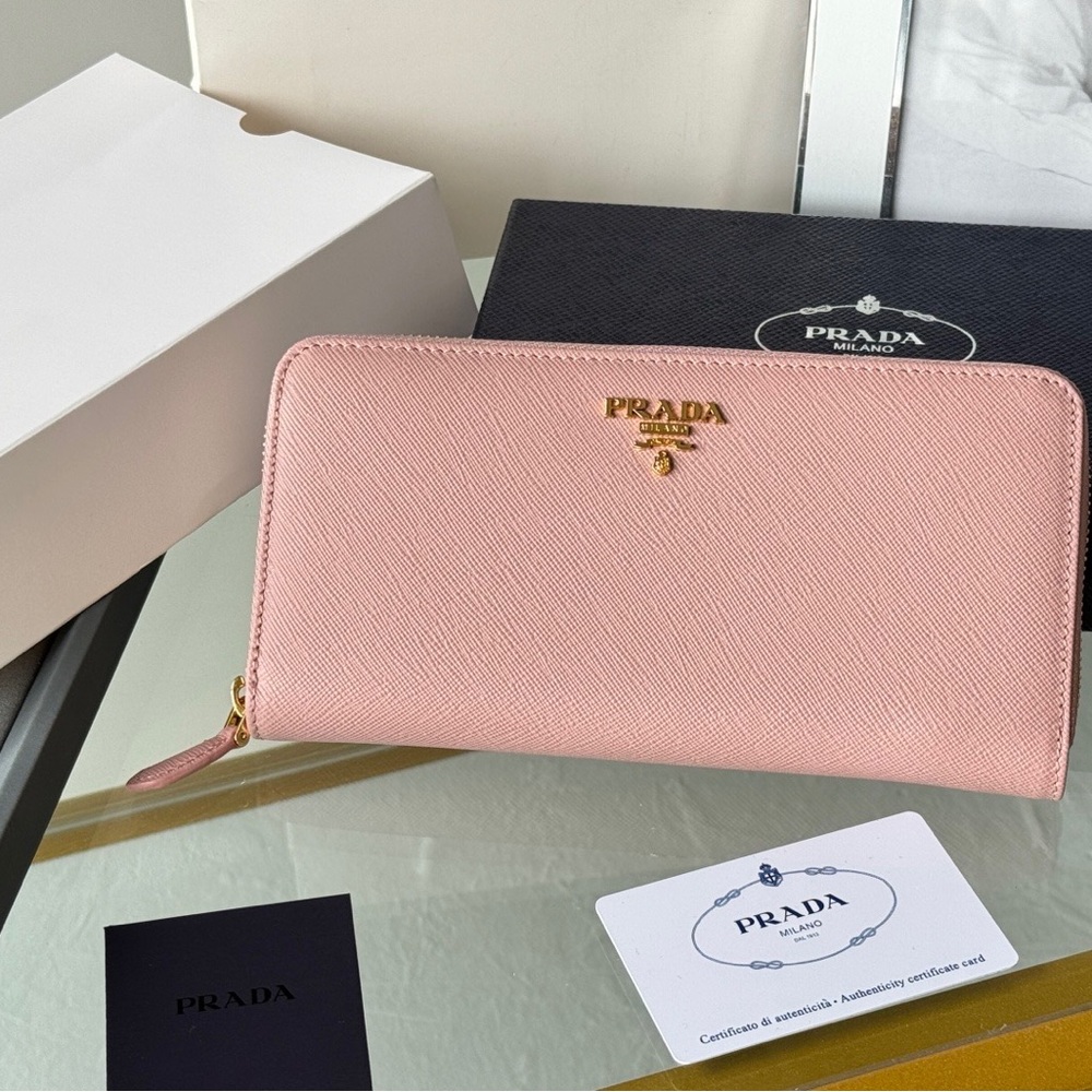 Prada Saffiano Zip Wallet - Light Pink with Gold Hardware